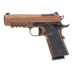 Sig Sauer 1911XCarry coyote handgun with black grip, left-side view