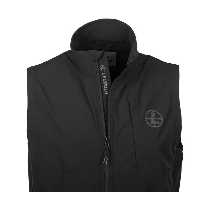 primary-25002 Leupold Gale Force Pro Men's Vest, black front view with stand collar, zipper and chest logo