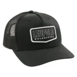 Leupold Riflescopes Trucker Hat, black front view with mesh back and Leupold logo patch