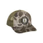 Leupold Duck Camo Trucker Hat, green mesh cap with camouflage front and round logo patch