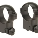 Leupold 2-Piece Solid Steel Ringmounts, matte black pair angled from the front