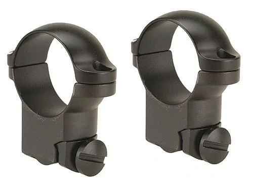 Leupold 2-Piece Solid Steel Ringmounts, matte black pair angled from the front
