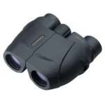 Leupold BX-1 Rogue Compact Binocular, black, front-left view with twin objective lenses