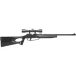Daisy Winchester Model 1977XS black rifle, right-side view with thumbhole stock and mounted scope