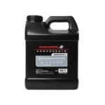 Winchester Super Handicap, black handled container in front view with gray label