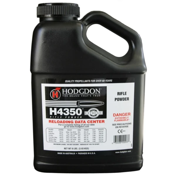 Hodgdon Extreme H4350 Rifle Powder, black handled container with front label