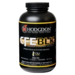 Hodgdon Gunpowder CFE BLK in a black bottle with black cap and branded label, front view