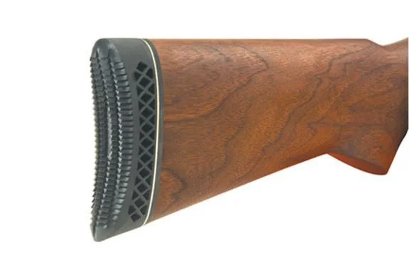 Pachmayr/Tacstar Division Pachmayr Trap T550 black recoil pad mounted on a wood buttstock
