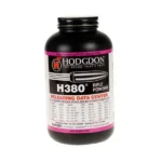 Hodgdon H380 Spherical Rifle Powder, black bottle with pink and white label, front view