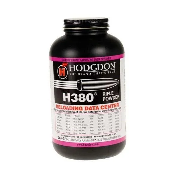 primary-25379 Hodgdon H380 Spherical Rifle Powder, black bottle with pink and white label, front view