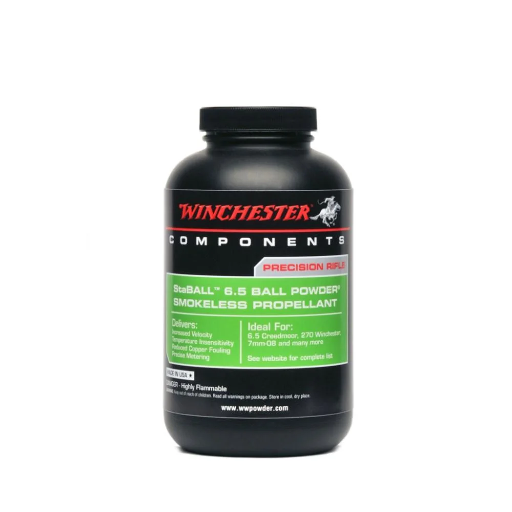 primary-25441 Winchester StaBall 6.5 Precision Rifle Propellant, black bottle front view with green label
