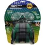Howard Leight Shooting Sports Safety Combo Kit, green ear muffs and clear glasses in retail packaging