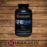 Hodgdon CFE 223 Spherical Rifle Powder black bottle with blue label, front view