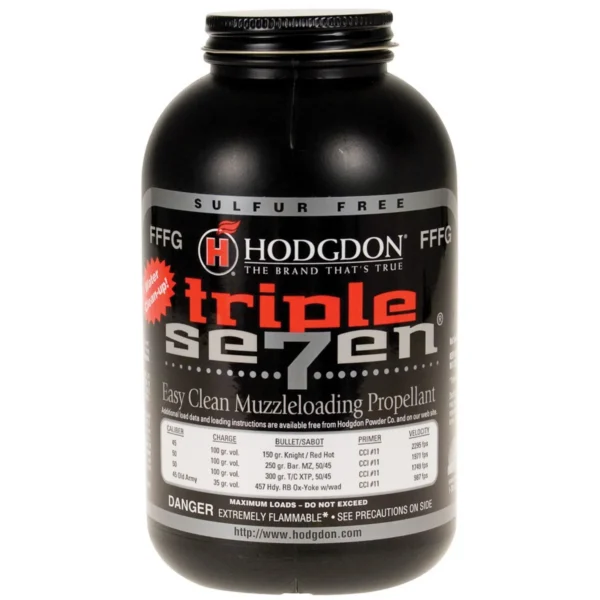 Hodgdon Triple Seven Granular Powder, front view of black bottle with black screw cap
