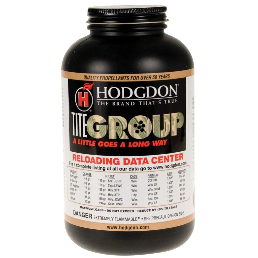 primary-25502 Hodgdon TITEGROUP powder, front view of black bottle with black cap and white label