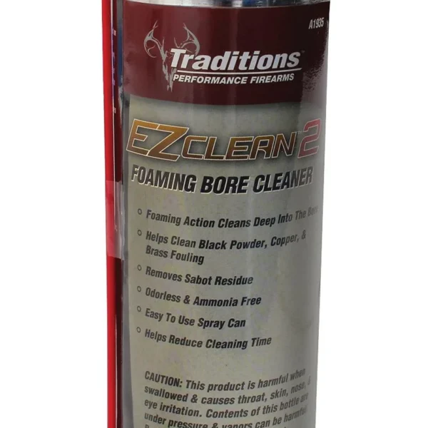 Traditions EZ Clean 2 Foaming Bore Cleaner, aerosol can front view with white nozzle and red straw