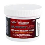 Traditions BlackOut 209 cleaning patches, front view of white jar with black and red label