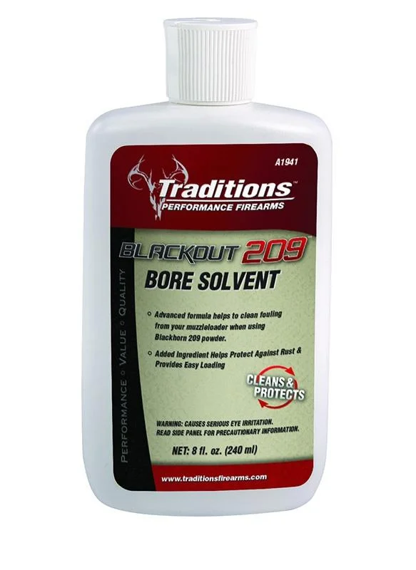 primary-25563 Traditions BlackOut 209 Bore Solvent, white bottle with red, black and green front label