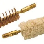 Traditions Muzzleloader Cleaning Brush and Swab Set, bronze brush and cream swab in angled view