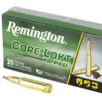 Remington Core-Lokt Tipped Rifle Ammunition, green box with two brass cartridges