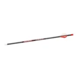 Gsm Bloodsport Judgement Arrow 350 Spine, black shaft with red and white fletching, side view