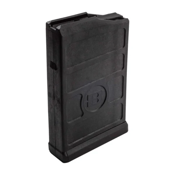 Bergara AICS Rifle Magazine, black angled front view with ribbed sides and Bergara logo