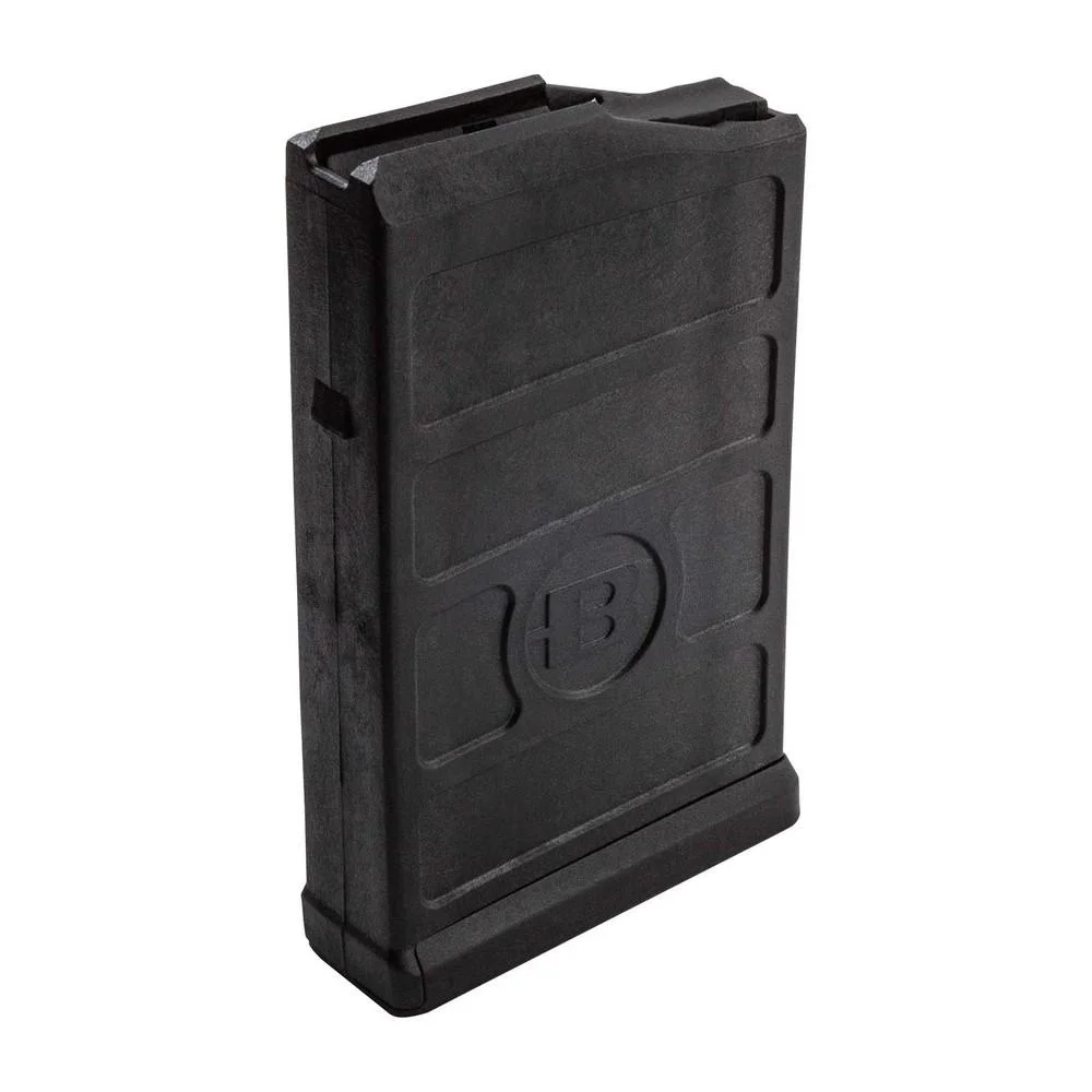 primary-25659 Bergara AICS Rifle Magazine, black angled front view with ribbed sides and Bergara logo