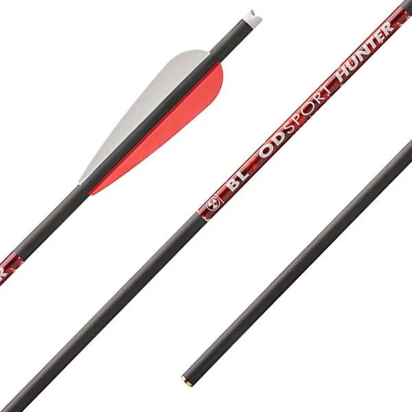 GSM Bloodsport Hunter Crossbow Bolts, black shafts with red, white and black fletching