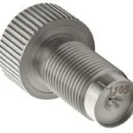 CVA Replacement QRBP Breech Plug, silver angled view with threaded shaft and knurled head