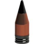 PowerBelt ELR AeroTip Bullets, single copper-colored bullet with pointed black tip and ribbed base