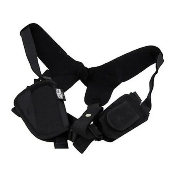 Michaels Of Oregon Uncle Mike's Pro-Pak, black front view with shoulder straps and dual holsters