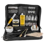 CVA Elite Muzzleloader Cleaning Kit, open black soft case with rods, brushes, patches and bottles