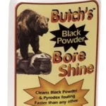 Pachmayr Butch's Black Powder Bore Shine white bottle with bear label, front view