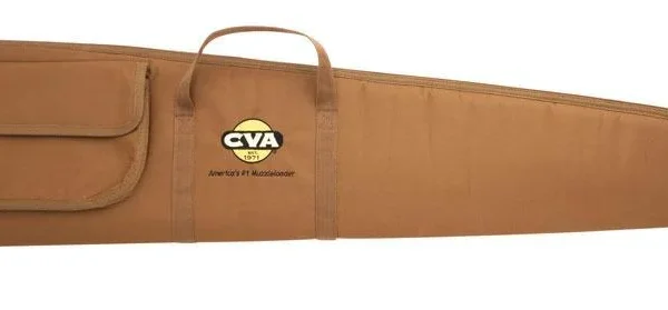 CVA Soft Gun Case, tan side view with carry handle, zippered pocket and CVA logo