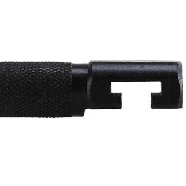 Uncle Mike's Hammer Extension, side view in black with knurled cylindrical end and open slot