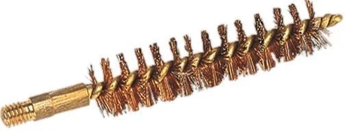 primary-25890 CVA Muzzleloader Cleaning Brush, brass side view with threaded end and dense bronze bristles