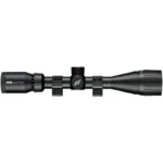 Simmons Pro Hunter rifle scope, black side view with adjustment turrets, rings and lens caps