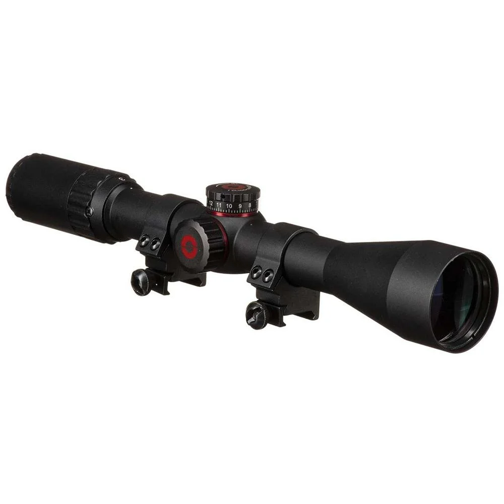 primary-25929 Simmons Pro Target Rimfire Rifle Scope in black, right-side view with adjustment turrets and rings