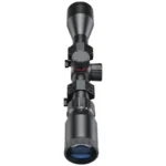 Simmons Pro Hunter black rifle scope, angled view with turrets and mounted rings
