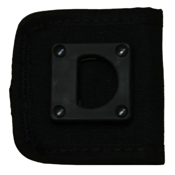 Michaels Of Oregon 8880 black belt loop, front view with square mounting plate and four fasteners