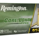Remington CORE-LOKT Tipped rifle Ammunition box, front view in green and black with cartridge graphic