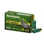 Remington Slugger Rifled Slug, green ammunition box with two green shells