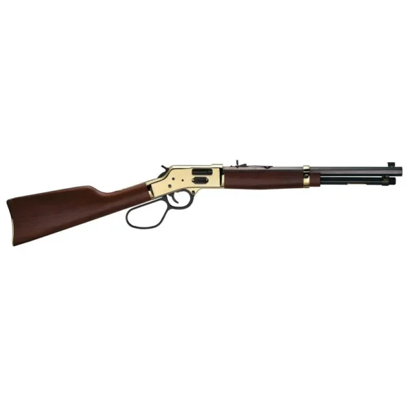HENRY H6 BIG BOY LL lever-action rifle, side view with brass receiver and brown wood stock
