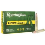 Remington Core-Lokt Rifle Ammunition green box with two brass cartridges, front view