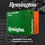 Remington Centerfire Primers-9-1/2 Large Rifle, green and orange box in angled front view