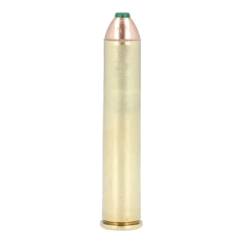 primary-26217 Remington Core-Lokt Rifle Ammunition, single brass cartridge with copper bullet and green tip