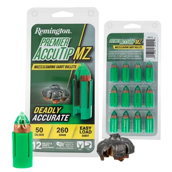 Remington Premier AccuTip MZ Muzzleloader Bullets, front and rear packs with green sabots