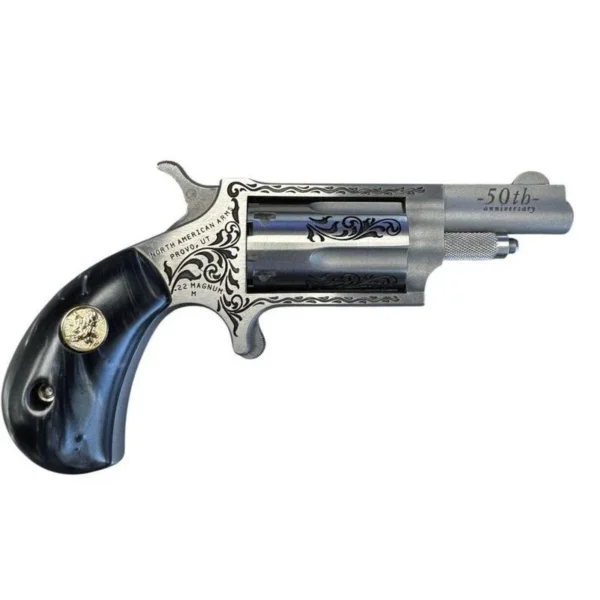 North American Arms NAA 50th Anniversary Stainless Steel Handgun .22 WMR 5rd Capacity 1.625" Barrel Black Pearl Grip Limited