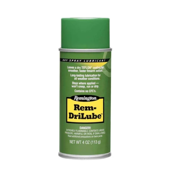 Remington REM DRILUBE 4 OZ. AEROSOL, green and silver aerosol can in front view