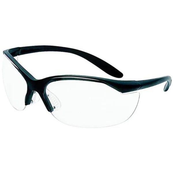 Howard Leight H/L VAPOR II BLK FR/CLR LENS black frame, angled front view with clear wraparound lenses